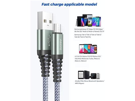 Ainope Android Micro Usb Cable Charger 2 Pack 33ft For Samsung Galaxy