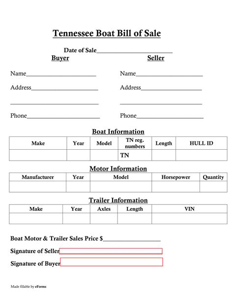 Free Tennessee Bill Of Sale Forms 4 Pdf Eforms