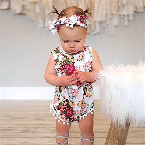 2pcs Baby Romper Newborn Infant Girls Clothes Sleeveless Cotton Floral