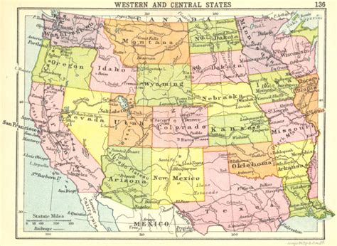 Usa Western And Central States Small Map 1912 Old Antique Plan Chart