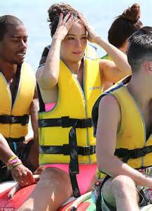 Tulisa Steps Out In A Pink Cutaway Swimsuit As She And Her Friends Take