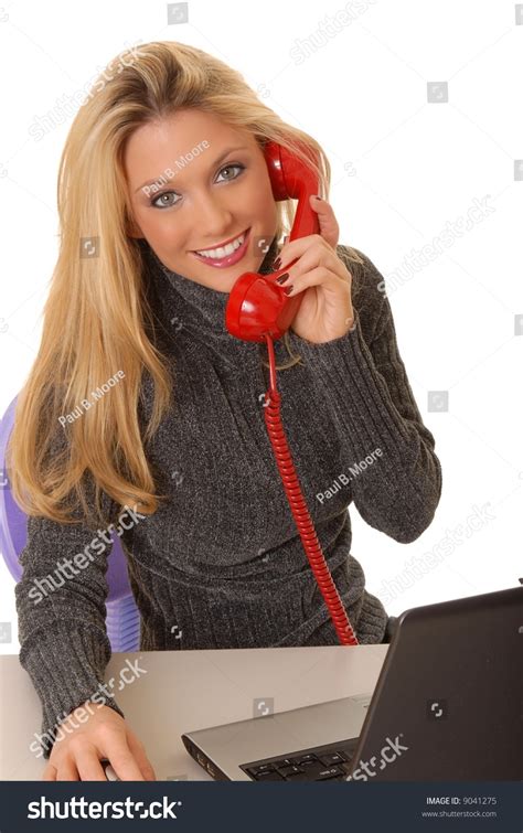 Lovely Blond Business Woman Working Laptop Stock Photo 9041275