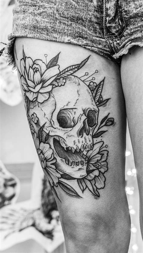 For Them Skull Thigh Tattoos Leg Tattoos Skull Tattoo