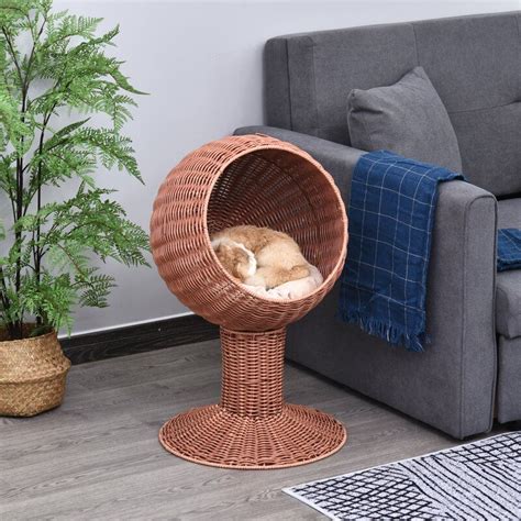 Lenora Round Cat Bed Cat Bed Wicker Cat Bed Orange Bedding