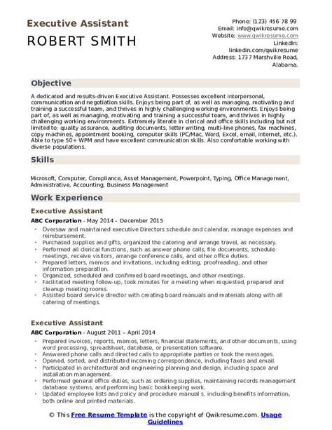 Sample Of Resume For Executive Assistant Temiarianae
