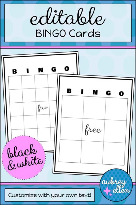 Editable Bingo Cards Black White Word Bingo Sight Word Bingo