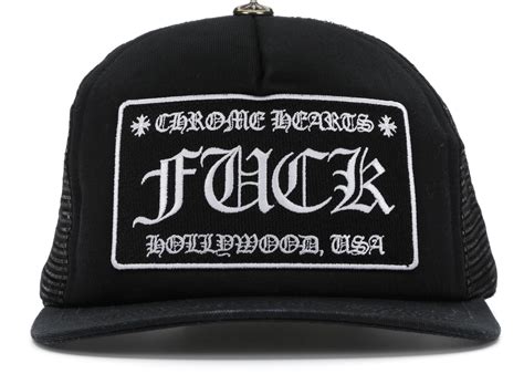 chrome hearts fuck hollywood trucker hat black black