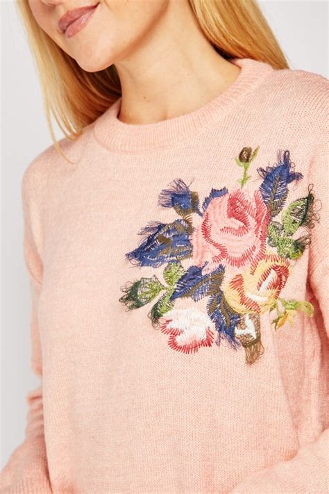 Flower Embroidered Knit Jumper Pink Just 7