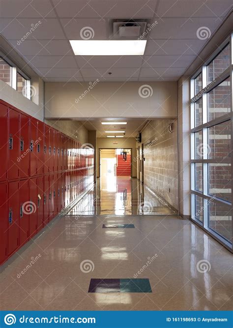 School Empty Hall With A Row Of Bright Red Student Lockers Manâ€™s
