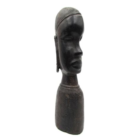 Vintage African Tall Woman Head Statue Ebony Wood Carved Figurine Kenya