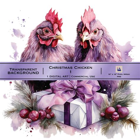Watercolour Christmas Chickens Clip Art Chicken Sublimation Etsy