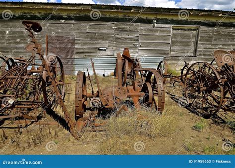 Old Rusty Farm Equipment Stock Image Image Of Cultivators 91959653