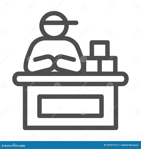 Market Seller Line Icon Market Concept Male Seller At Checkout Sign