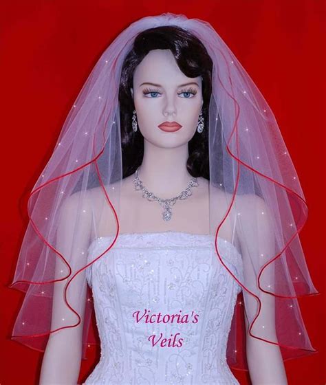 Swarovski Crystal Red Trim Wedding Bridal Veil 25x29 14r3 Wedding
