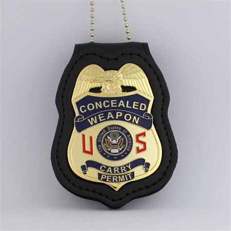 Concealed Weapon Carry Permit Metal Badge 2 34 Inch And Leather Holder