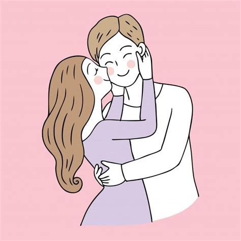 Cartoon Cute Valentines Day Couple Kiss Vector Ilustração De Beijo