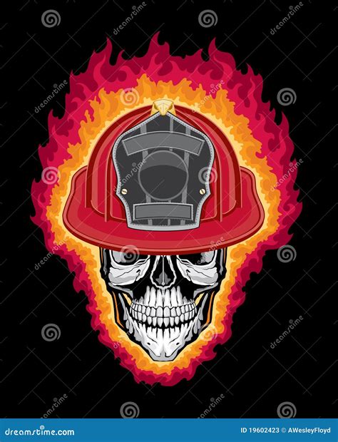 Flaming Firefighter Skull And Helmet Stock Vector Illustration Of