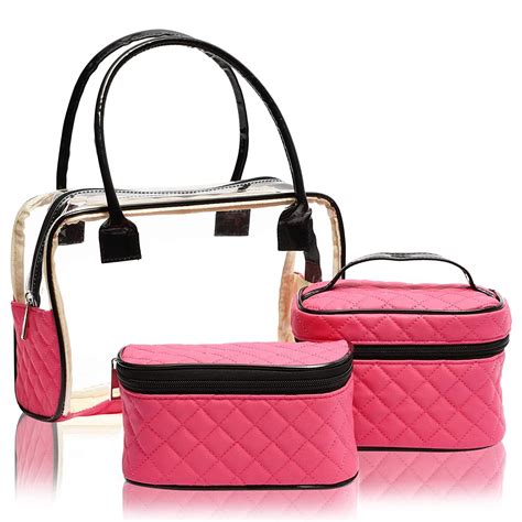 Set Of 3 Pink Travel Cosmetic Organizer Portable Makeup Case And