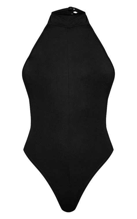 Black Soft Touch Halter Bodysuit Tops Prettylittlething Aus
