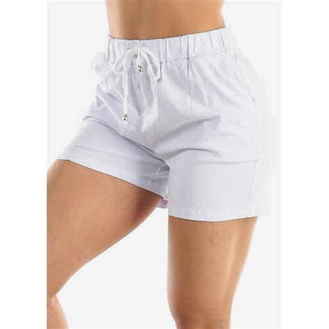 Modaxpressonline Womens High Waisted Shorts Linen Cotton Drawstring