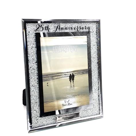 Personalised 25th Silver Wedding Anniversary Crystal Border Photo Frame