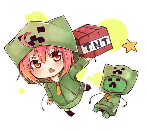 Tosura Ayato Creeper Minecraft Highres 1girl Creeparka Personification Red Eyes Red Hair