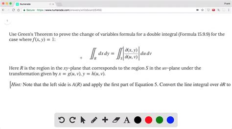Solveduse Greens Theorem To Prove The Change Of Variables Formula For