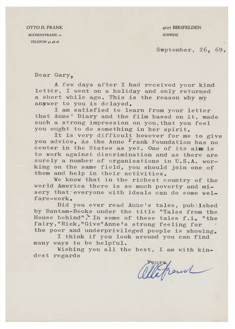 Otto Frank Typed Letter Signed Rr Auction