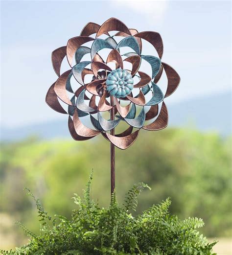 Midi Copper And Blue Zinnia Wind Spinner In 2020 Wind Spinners