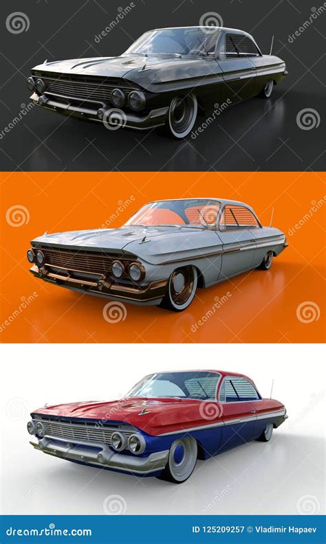 Set Old American Car In Excellent Condition 3d Rendering Stock