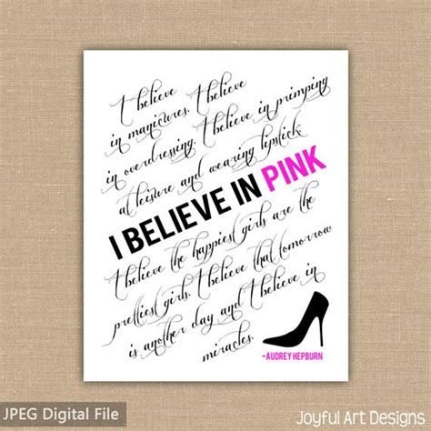 Audrey Hepburn I Believe In Pink Quote Printable Sign Etsy