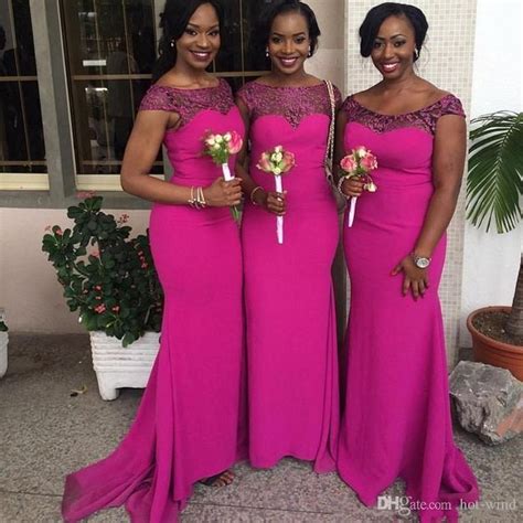 2018 African Nigeria Bridesmaid Dresses Elegant Cap Sleeves Pleats Long Mermai African