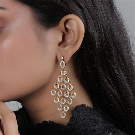 Chandelier Shape Long Diamond Earring Jaipur Jewels