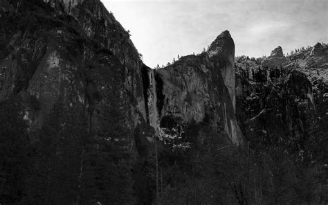 Cliff Waterfall Rock Stone Bw Trees Mountains Black White