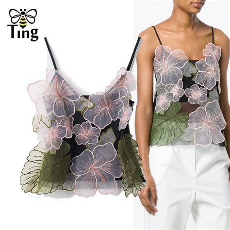 Tingfly Women Camis Embroidered Tank Tops Fashion Flowers Appliques Patchwork Sexy Spaghetti