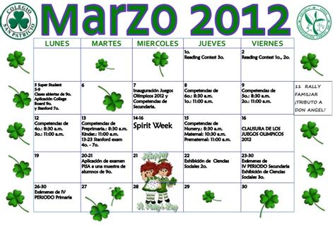Calendario De Marzo De 2012