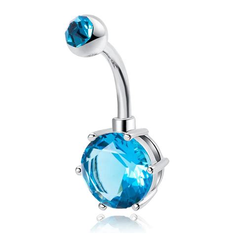 Lufang Sexy Blue Crystal Belly Button Rings Belly Piercing Body Jewelry Navel Piercing Rings