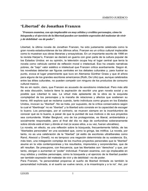 ‘libertad De Jonathan Franzen Ámbito JurÍdico