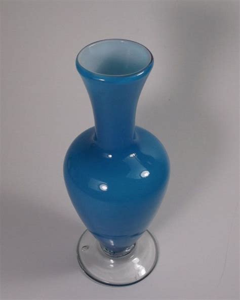Vintage Blue Cased Art Glass Flower Vase Etsy Glass Art Art Glass Vase Glass Flower Vases