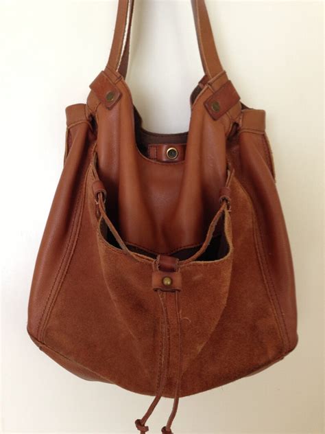 Lucky Brand Soft Caramel Brown Leather And Suede Large Slouchy Etsy
