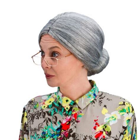 grandma wig old lady woman grey silver granny mother wigs bun cosplay costume au ebay