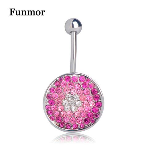 Buy Funmor Crystal Round Belly Button Rings Pink Color Stainless Steel