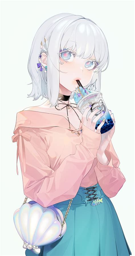 Anime Girl Drinking White Hair Make Up Anime Hd Phone Wallpaper Peakpx