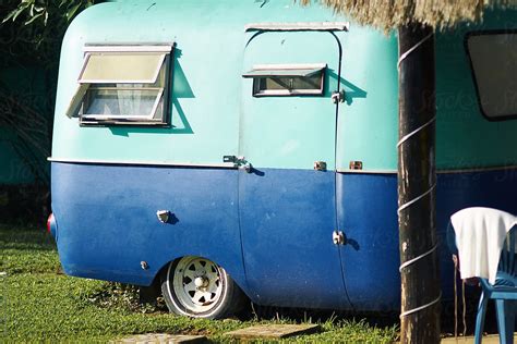 Turqoise Parked Vintage Camper By Stocksy Contributor Per Images