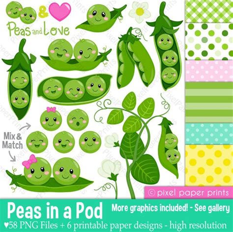 Peas In A Pod Clipart Clip Art And Digital Paper Set Instant Download