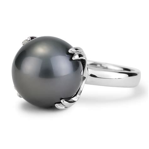 Mm Black Pearl Ring In White Gold New York Jewelers Chicago