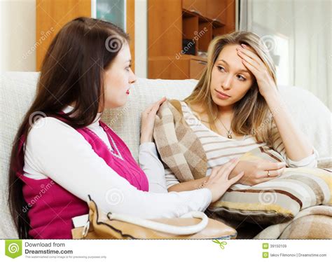 Young Woman Comforting Sad Friend Stock Image Image Of
