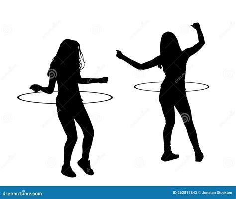 Attractive Teen Girls Couple Exercising With A Hula Hoop Vector