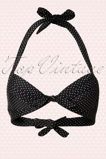 50s Marilyn Poolside Bikini Top In Black White Polkadot