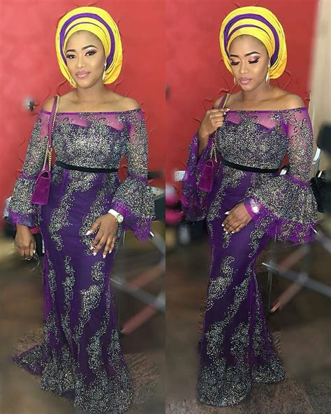Purple Aso Ebi Lace Styles Lace Dress Styles Kente Styles Nigerian Styles African Print